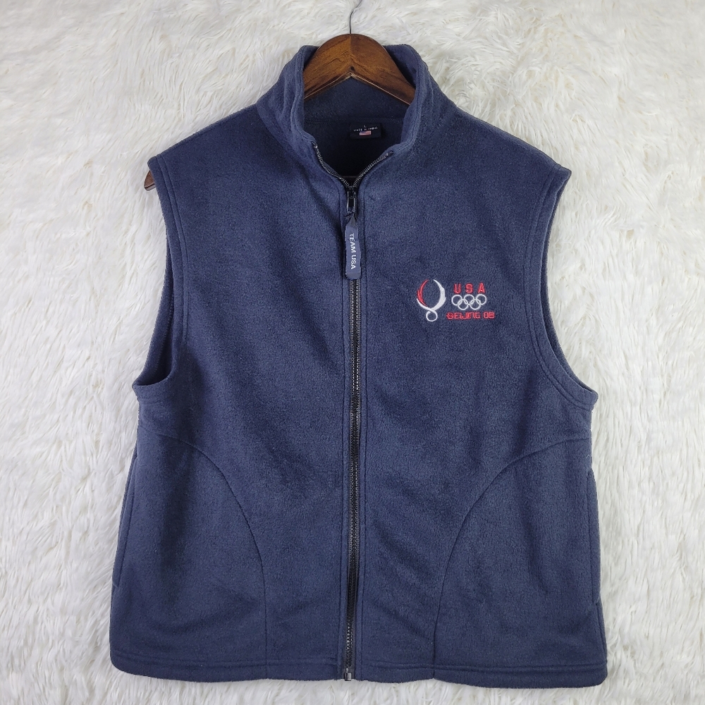 Team USA Navy Blue Large 2008 Beijing Olympics Full Zip Sleeveless Fleece‎ Vest
